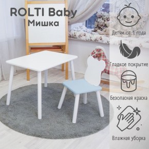 Детский комплект стол и стул «Мишка» Rolti Baby  (голубая столешница/голубое сиденье/белые ножки) в Новоуральске - novouralsk.ok-mebel.com | фото