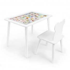 Детский комплект стол и стул Мишка Rolti Baby с накладкой Алфавит (белая столешница/белое сиденье/белые ножки) в Новоуральске - novouralsk.ok-mebel.com | фото