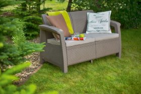 Диван пластиковый Корфу (Corfu love seat) капучино - песок в Новоуральске - novouralsk.ok-mebel.com | фото 2