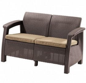 Диван пластиковый Корфу (Corfu love seat) коричневый - серо-бежевый* в Новоуральске - novouralsk.ok-mebel.com | фото 2