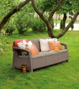 Диван пластиковый Корфу Макс (Corfu love seat max) капучино - песок в Новоуральске - novouralsk.ok-mebel.com | фото 2