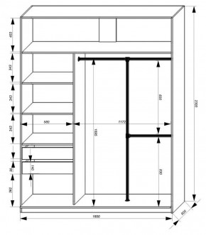 Шкаф-купе 1800 серии SOFT D8+D2+B2+PL4 (2 ящика+F обр.штанга) профиль «Графит» в Новоуральске - novouralsk.ok-mebel.com | фото 3