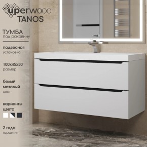 Тумба под раковину Uperwood Tanos 100 см, подвесная, белая/графит в Новоуральске - novouralsk.ok-mebel.com | фото 3