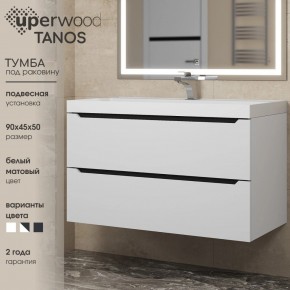 Тумба под раковину Uperwood Tanos 90 см, подвесная, белая/графит в Новоуральске - novouralsk.ok-mebel.com | фото 3